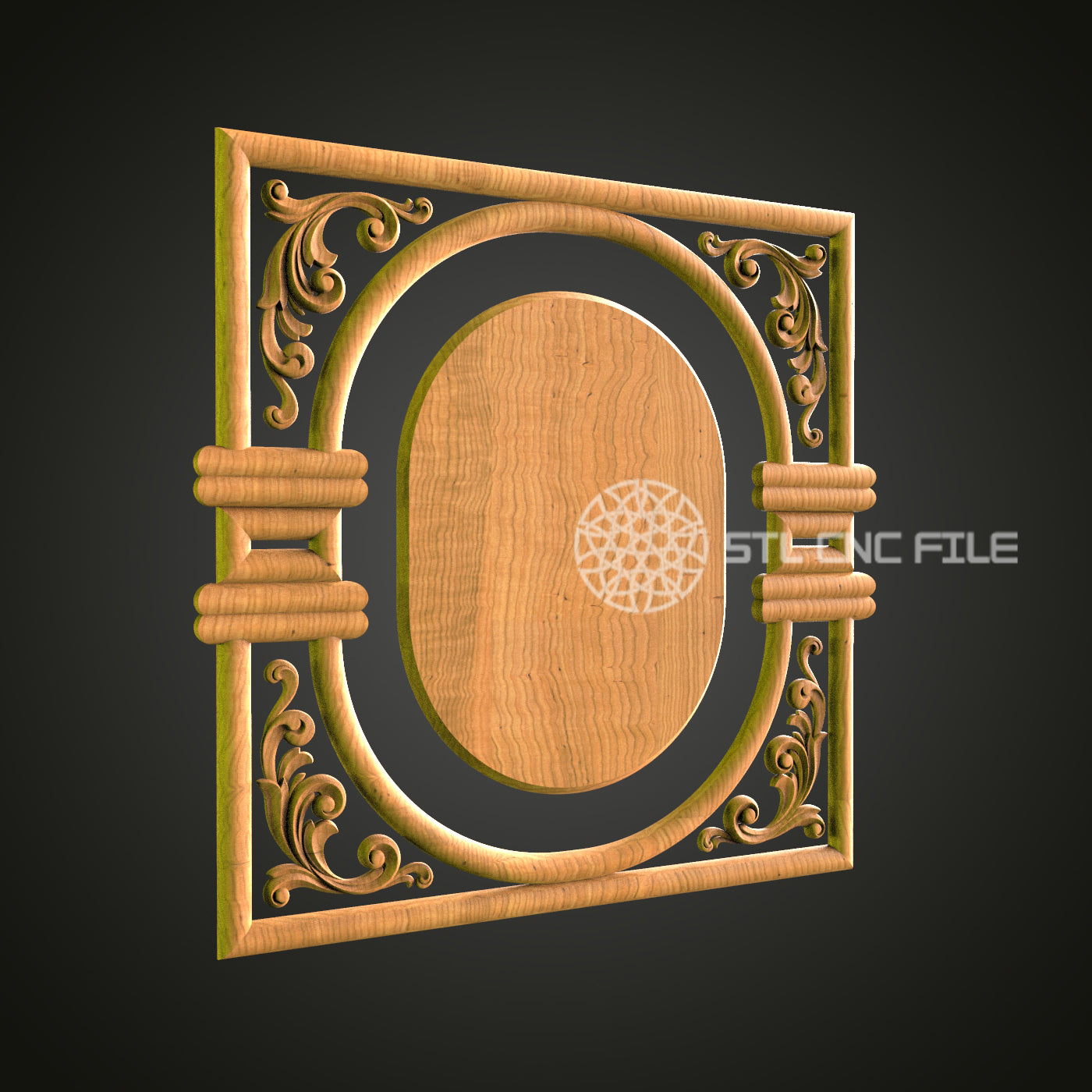 Ornate Framed Oval Panel STL File for CNC Router - Elegant Wood Carving Decor for Home and Architectural Design