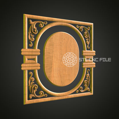 Ornate Framed Oval Panel STL File for CNC Router - Elegant Wood Carving Decor for Home and Architectural Design