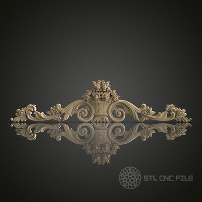 Ornate Floral Basket Pediment for CNC and 3D Printing - STL File