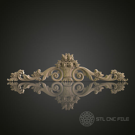 Ornate Floral Basket Pediment for CNC and 3D Printing - STL File
