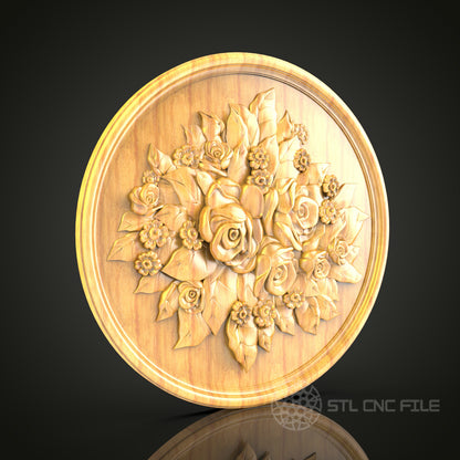 Exquisite Rose Bouquet Wall Art - 3D STL File for CNC Engraving, Wood Art Decor