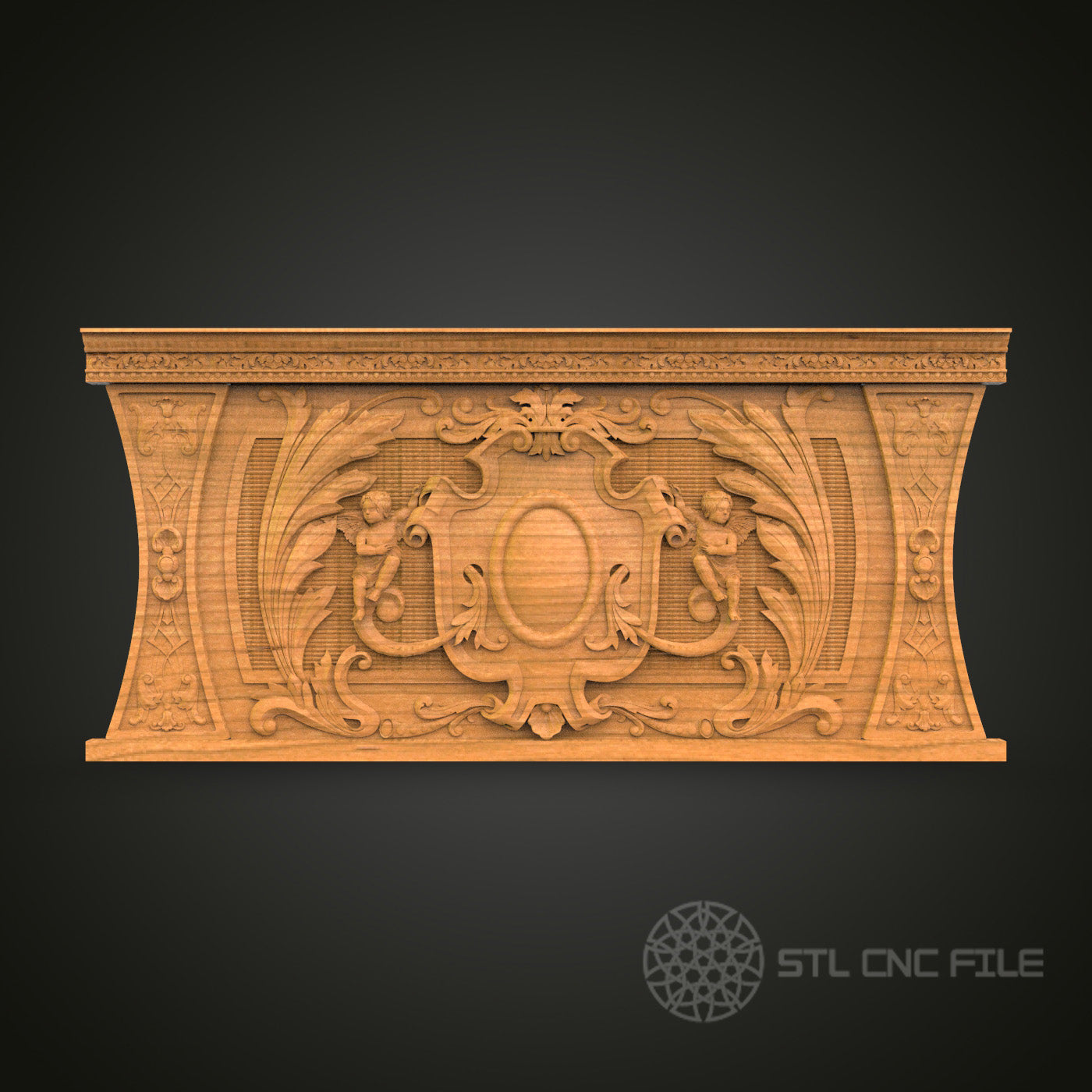 Ornate Mantelpiece CNC Carving STL File - Classical Furniture Applique, Compatible with Artcam, Aspire