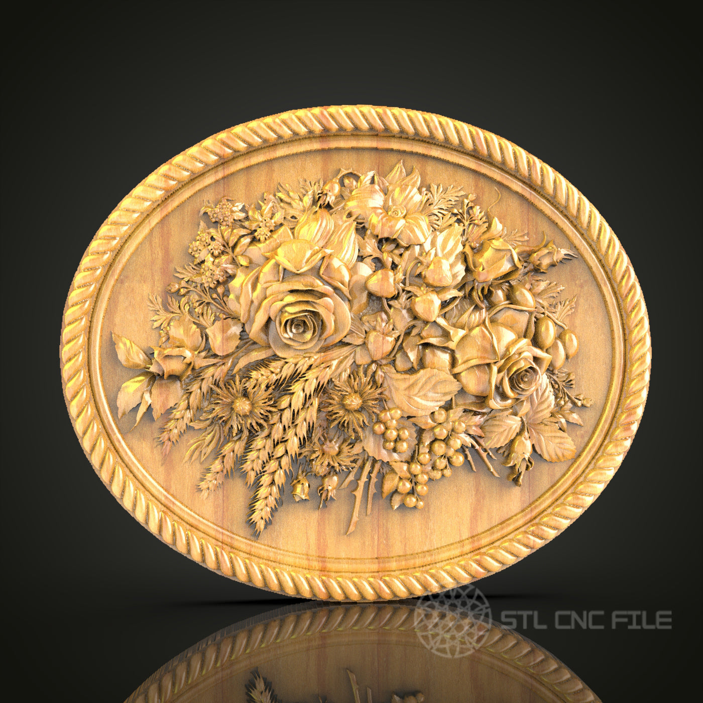 Lavish Floral Bouquet Wall Art - 3D STL File for CNC Wood Carving