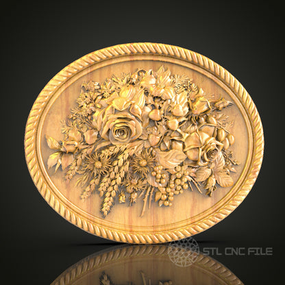 Lavish Floral Bouquet Wall Art - 3D STL File for CNC Wood Carving