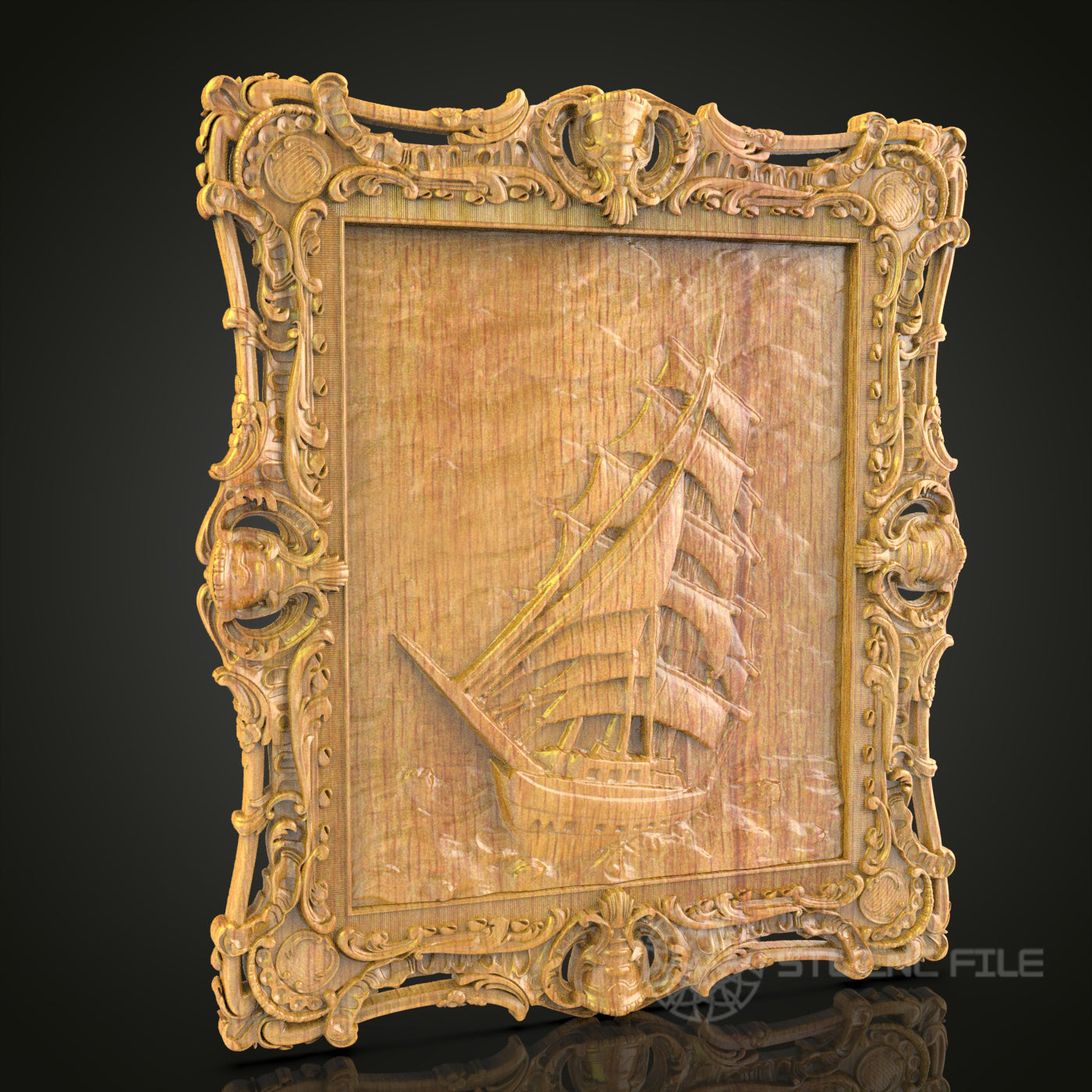 Sailing Ship 3D STL Model - CNC Router File for Nautical Wood Carving, Maritime Decor