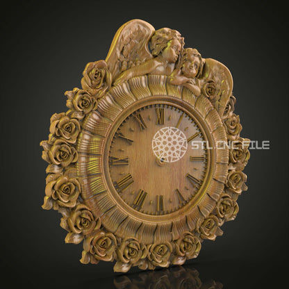 Cherub & Roses Wall Clock STL for CNC Routing, Artcam & Aspire Compatible - Perfect for Wood Art & Decor