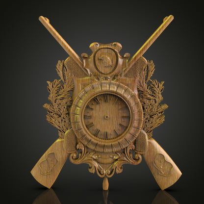 Ornamental Firearms and Leaf Clock STL Model for CNC Routing and Wood Art - Digital File for Artcam and Aspire