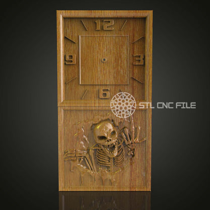 Horloge squelette gothique modèle STL pour gravure CNC, art du bois effrayant, décoration murale Halloween, fichiers CNC pour Artcam Aspire, pièce d'horlogerie unique
