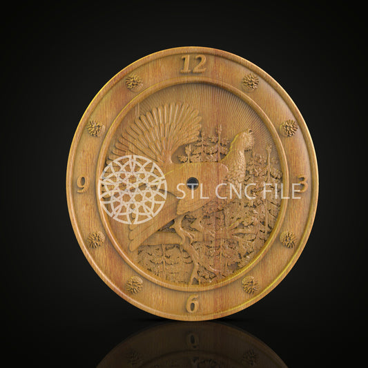 Peacock-Themed 3D STL Clock for CNC Engraving, Artcam Woodworking Files, Aspire Files, Wooden Wall Decor, CNC Digital Download