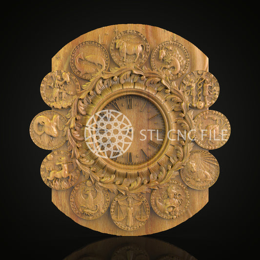 Zodiac-Themed Wall Clock STL - Carved Wood Router CNC Model, Artcam and Aspire Files, Stylish Watch, Celestial Wall Art