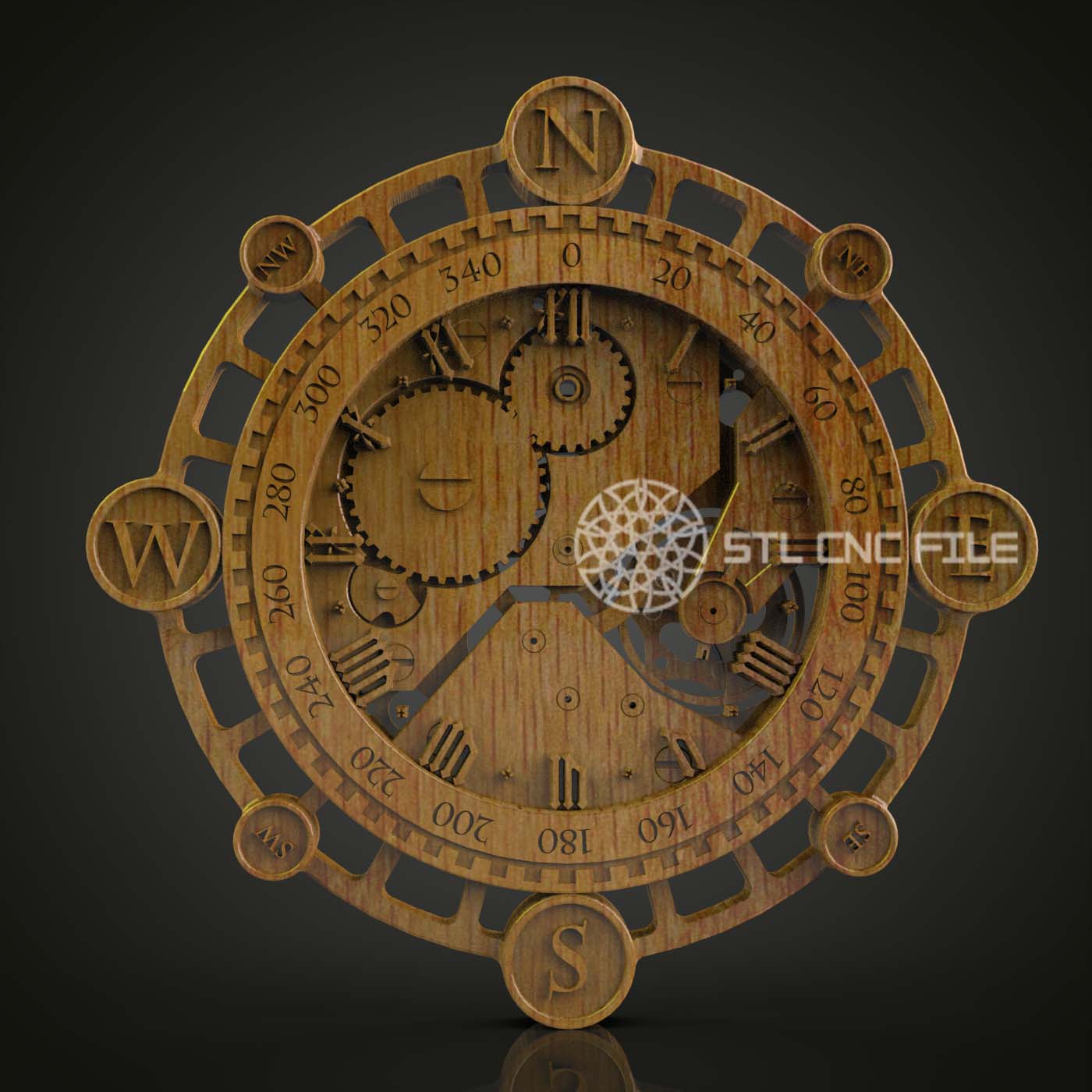 Maritime Compass Clock, STL Model, CNC Router Engraving File for Nautical Wall Art, Artcam Aspire Compatible, Wood Engraving