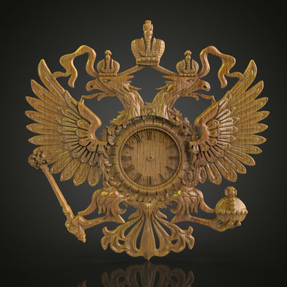 Regal Eagle Crest Clock, STL Model for CNC Engraving, Artcam and Aspire Compatible, Wood Wall Art