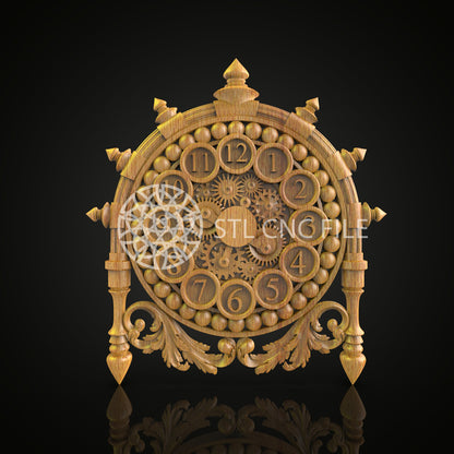 Mechanical Gear Clock, 3D STL Model, CNC Router Engraving File, Artcam Aspire Woodworking, Steampunk Wall Decor, CNC Crafting