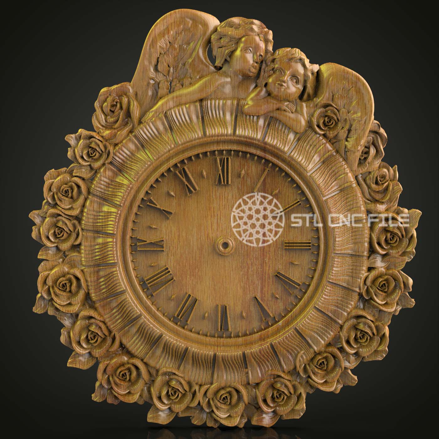 Cherub & Roses Wall Clock STL for CNC Routing, Artcam & Aspire Compatible - Perfect for Wood Art & Decor