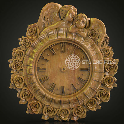 Cherub & Roses Wall Clock STL for CNC Routing, Artcam & Aspire Compatible - Perfect for Wood Art & Decor