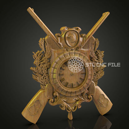 Ornamental Firearms and Leaf Clock STL Model for CNC Routing and Wood Art - Digital File for Artcam and Aspire