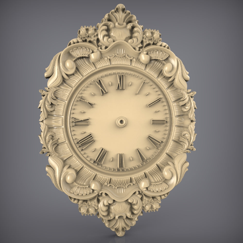 Baroque Style Wall Clock, STL Model, CNC Engravable, Artcam & Aspire Compatible, Elegant Wood Decoration