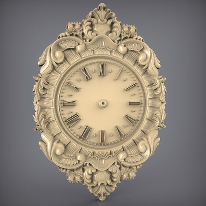 Baroque Style Wall Clock, STL Model, CNC Engravable, Artcam & Aspire Compatible, Elegant Wood Decoration