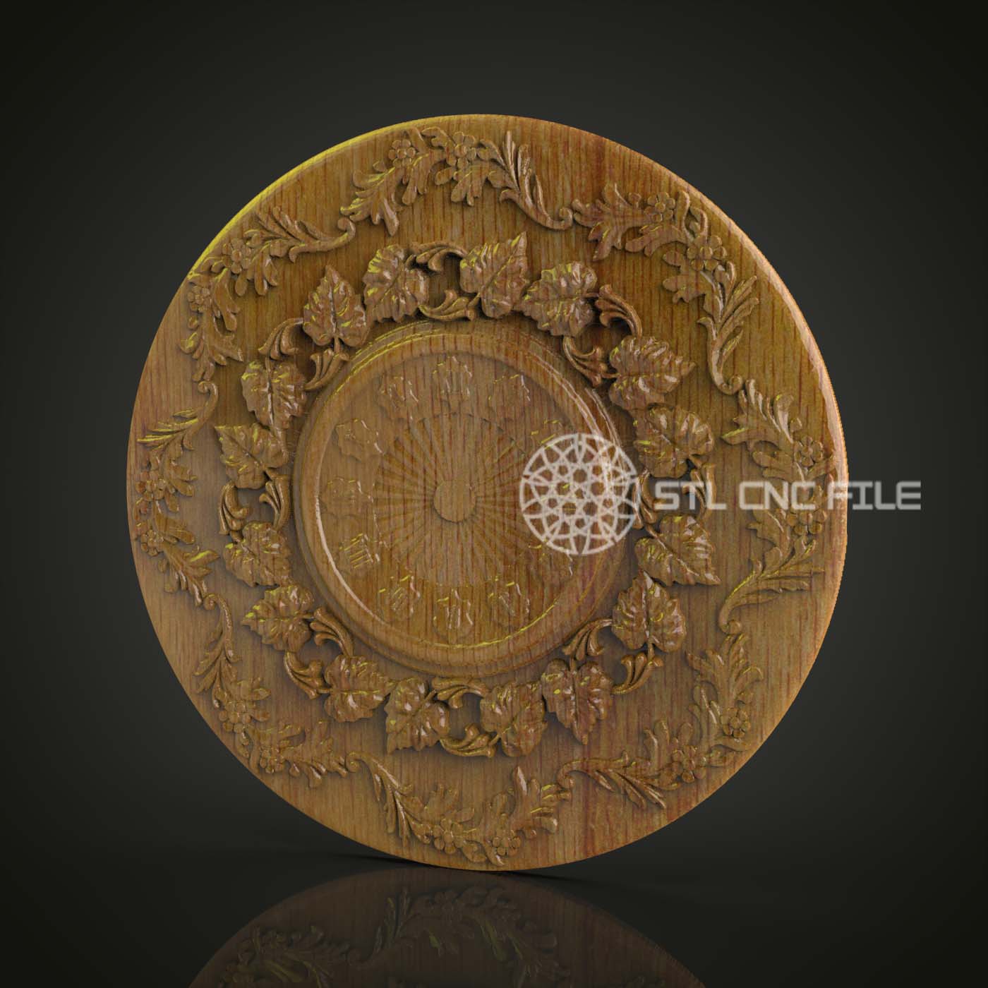 Floral Elegance Clock STL Model, CNC Router File for Ornate Wall Art, Compatible with Artcam and Aspire, Intricate Wood Carving Decor Design