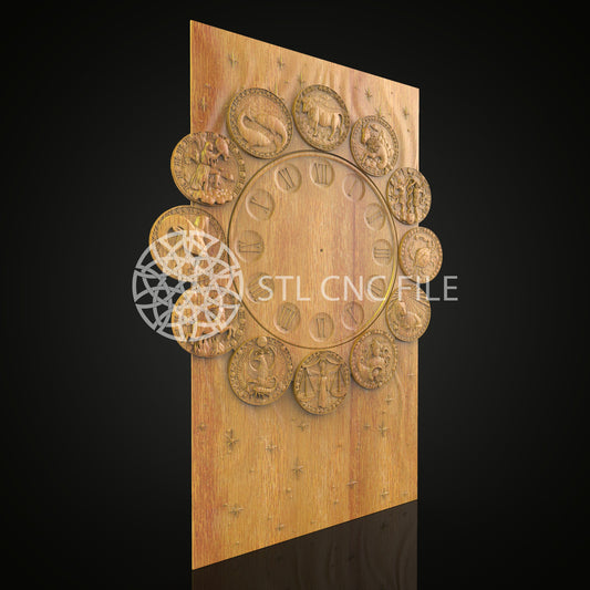 Astrological Wood Carving Clock STL Model - CNC Router Engraver for Artcam and Aspire, Zodiac Wall Art, Celestial CNC Decoration