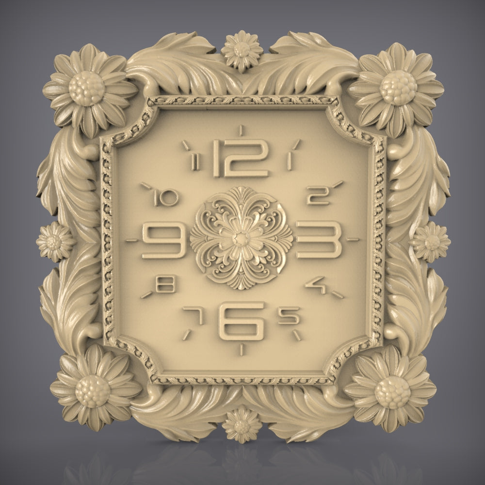 Floral Elegance Clock STL Model for CNC Engraving - Artcam Aspire Files for Botanical Timepiece, Wood Art Wall Decor