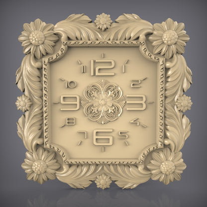 Floral Elegance Clock STL Model for CNC Engraving - Artcam Aspire Files for Botanical Timepiece, Wood Art Wall Decor