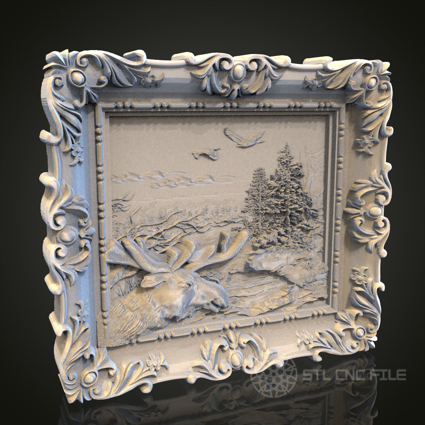 Majestic Moose Relief STL Model for CNC Router Engraver, Artcam, Aspire, Wood Wall Decor, 3D Printer