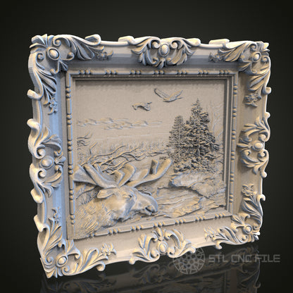 Majestic Moose Relief STL Model for CNC Router Engraver, Artcam, Aspire, Wood Wall Decor, 3D Printer