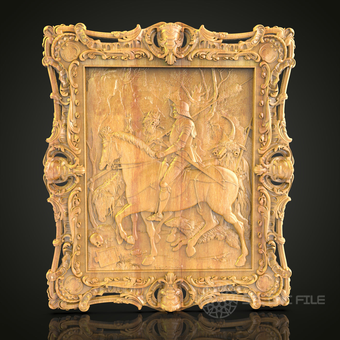 Medieval Knight on Horseback 3D Relief STL File for CNC, Historic Battle Wood Wall Art