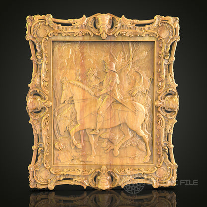 Medieval Knight on Horseback 3D Relief STL File for CNC, Historic Battle Wood Wall Art