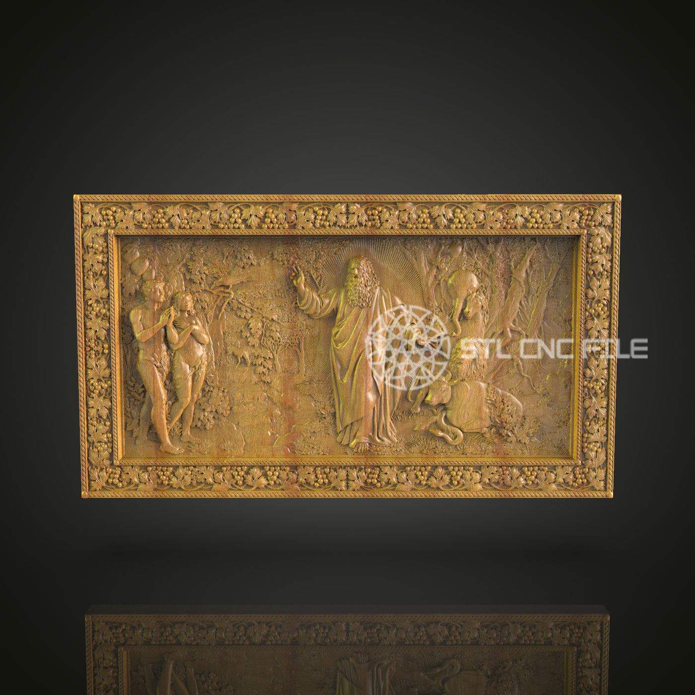 Biblical Adam and Eve CNC Engraved Panel - Sacred Story Artwork, Detailed Wood CarvingCopie)