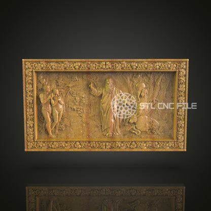 Biblical Adam and Eve CNC Engraved Panel - Sacred Story Artwork, Detailed Wood CarvingCopie)