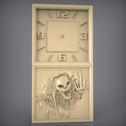 Horloge squelette gothique modèle STL pour gravure CNC, art du bois effrayant, décoration murale Halloween, fichiers CNC pour Artcam Aspire, pièce d'horlogerie unique