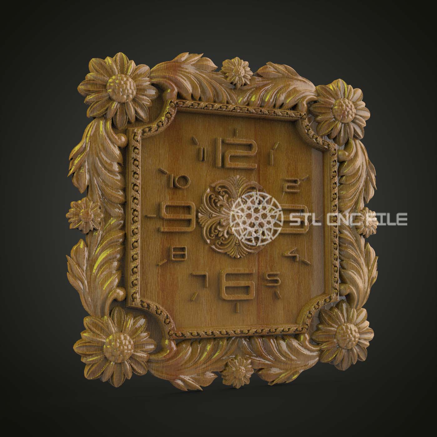 Floral Elegance Clock STL Model for CNC Engraving - Artcam Aspire Files for Botanical Timepiece, Wood Art Wall Decor