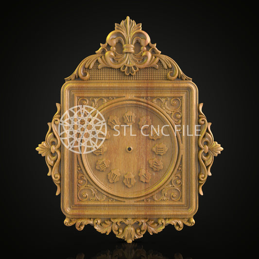 Baroque Clock STL Model, CNC Engraving File, Floral Wood Sculpture, Classic Wall Decor, CNC Artcam Aspire Files