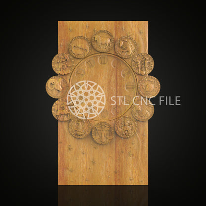 Astrological Wood Carving Clock STL Model - CNC Router Engraver for Artcam and Aspire, Zodiac Wall Art, Celestial CNC Decoration