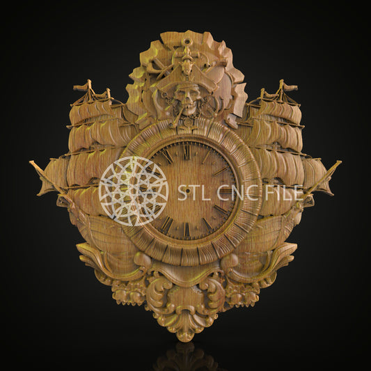 Nautical Fleet 3D STL Clock Model - CNC Carving Art, Maritime Ship Design, Artcam & Aspire, Wooden Wall Decor, Sea Explorer Timepiece