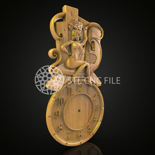 Mystical Mermaid Clock STL Model, CNC Router Engraving File, Nautical Wood Art, Ocean-Inspired Wall Decor, CNC Artcam Aspire Files
