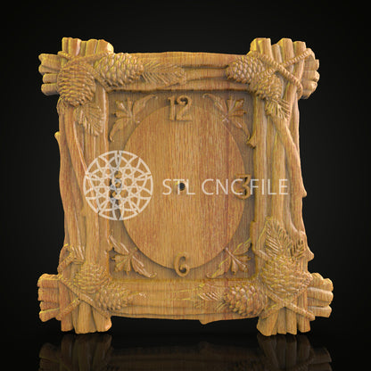 Rustic Pine Clock STL Model, CNC Woodland Engraving File, Forest Theme Wall Art, Wood Sculpture Decor, Cabin Style CNC Files