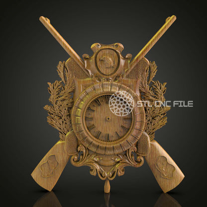 Ornamental Firearms and Leaf Clock STL Model for CNC Routing and Wood Art - Digital File for Artcam and Aspire