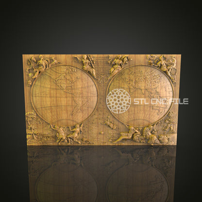World Explorer Wood Art - CNC Engraved STL Model, Wall Decor, Artcam Aspire Files