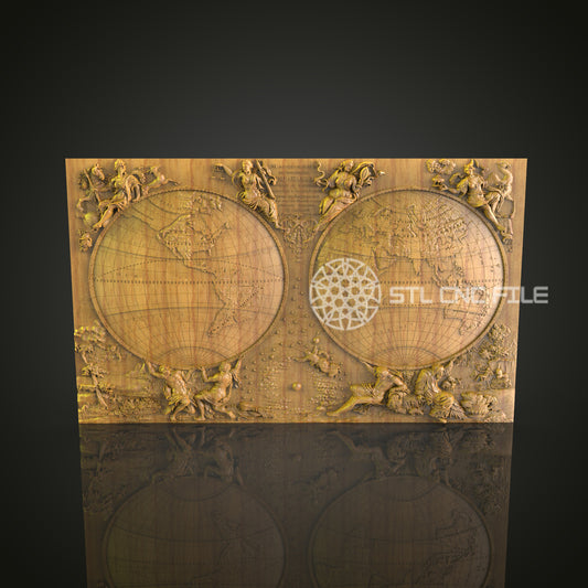 World Explorer Wood Art - CNC Engraved STL Model, Wall Decor, Artcam Aspire Files
