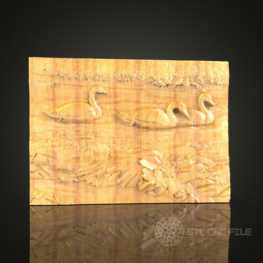 Serene Swan Lake Wall Art - 3D STL File for CNC Wood Carving