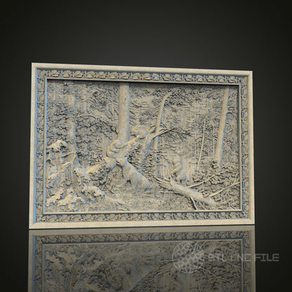 Forest Wolves 3D STL File, CNC and 3D Printer Model, Wildlife Art, Artcam Aspire, Nature Scene Wall Decor