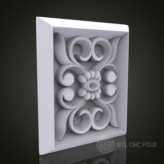 Decorative Floral Square 3D Relief Art for CNC Router, Artcam, Aspire, Wall Decor, STL Model, Compatible with 3D Printers