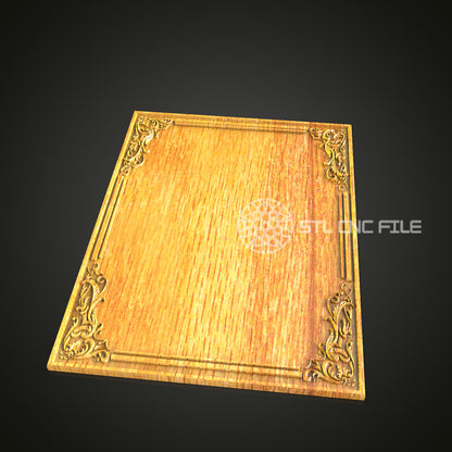 Wood Texture CNC Frame STL File, Elegant Corner Detail Design for Artcam, Aspire