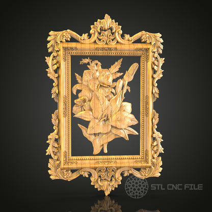 Elegant Floral Frame Relief STL Model for CNC Router - Artcam, Aspire Compatible, Decorative Wood Carving
