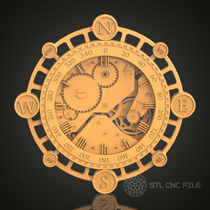 Compass Clock - STL Model for CNC Router and 3D Printing - Compatible with Artcam, Aspire