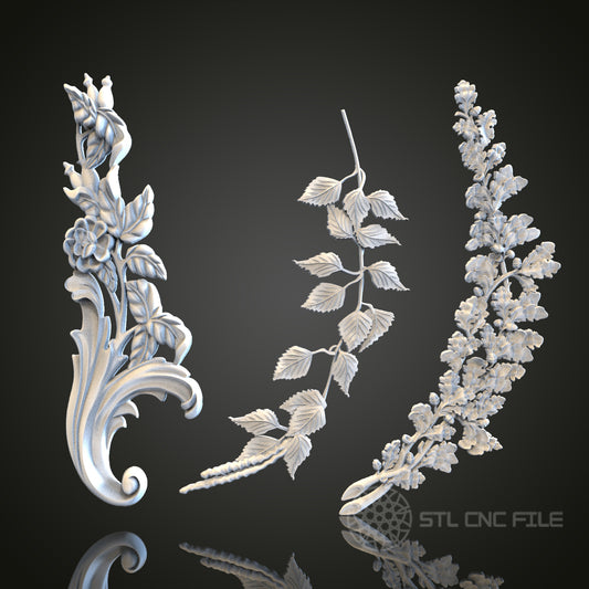 Floral Vine Collection STL Models for CNC Router Engraver, Artcam, Aspire, Wood, Wall Decor