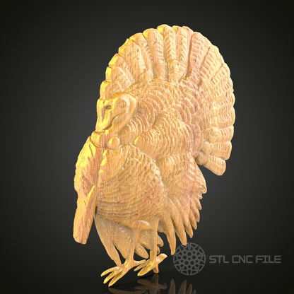 Elegant Turkey 3D Model for CNC Router - Artcam, Aspire, STL Files, Thanksgiving Decor